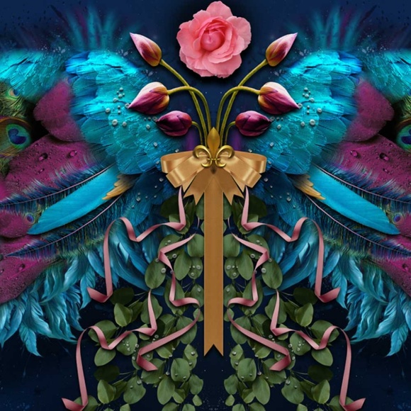 Peacock Feathers, Pink Rose & Wings Long Pure Silk Scarf - Picture 14 of 17